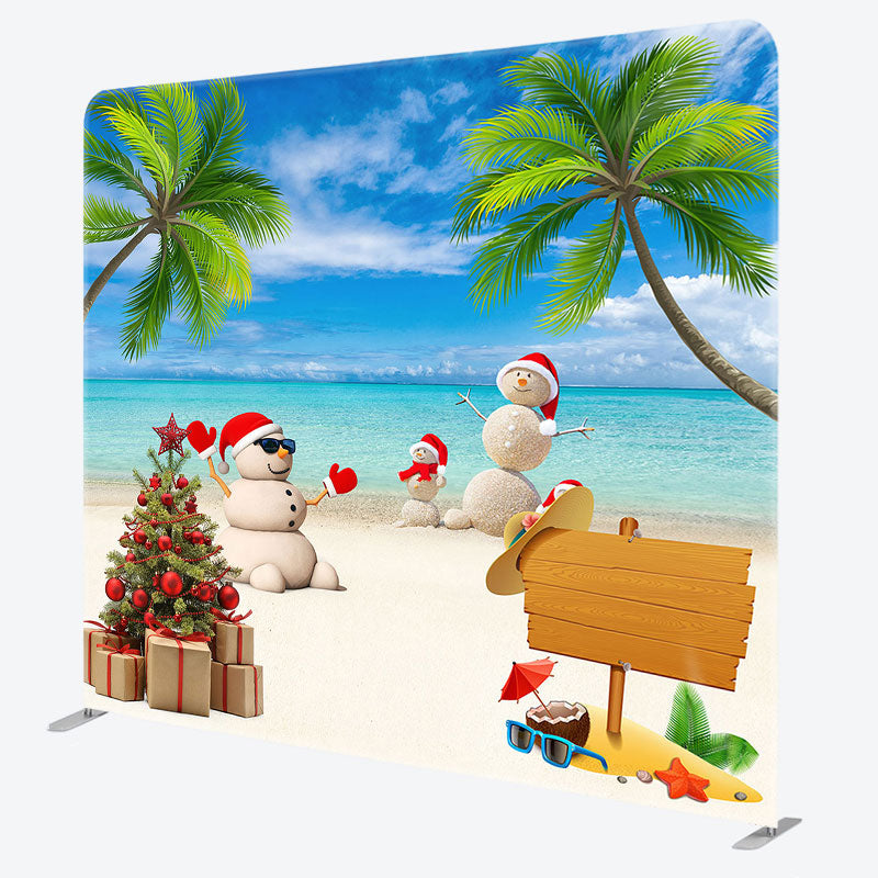 Aperturee - Aperturee Sandy Beach Pine Trees Christmas In July Backdrop