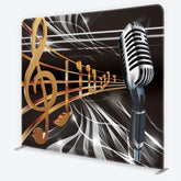Aperturee Golden Treble Clef and Musical Notes Square Double-Sided Backdrop, with Vintage Microphone for Music Party Stage Decor