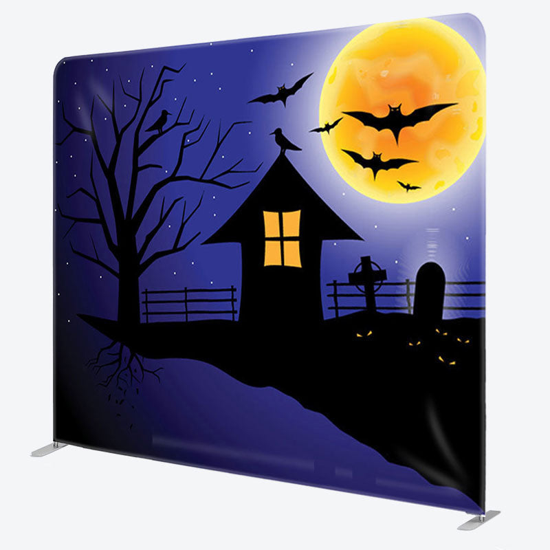 Aperturee - Aperturee Night Moon Cliff Bats Happy Halloween Party Backdrop