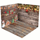 Aperturee - Aperturee Retro Wooden Snowy Christmas Vibe Room Set Backdrop