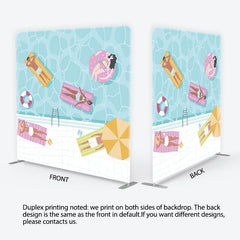 Aperturee Summer Swimming Pool Party Square Double-Sided Backdrop, Vibrant People on Floats for Relaxing Vacation Decor