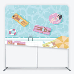 Aperturee Summer Swimming Pool Party Square Double-Sided Backdrop, Vibrant People on Floats for Relaxing Vacation Decor