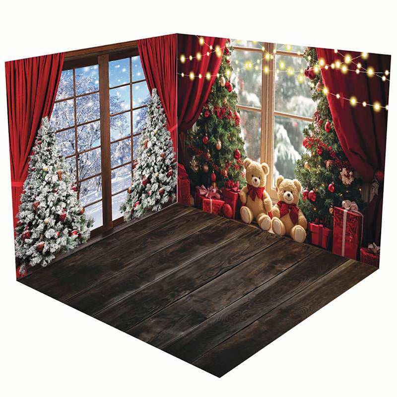 Aperturee - Aperturee Christmas Tree Window Snowy Scene Room Set Backdrop