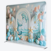 Aperturee Oceanic Dolphin Whale Tail Square Double-Sided Backdrop, with Starfish for Baby Shower, Birthday Party