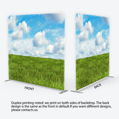 Aperturee Green Grass Field and Blue Sky with White Clouds Square Double-Sided Backdrop, Natural Landscape Photography Prop