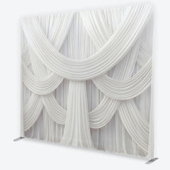 Aperturee Elegant White Draped Fabric Square Double-Sided Backdrop, Luxurious Swag Design for Wedding Party and Event Photography