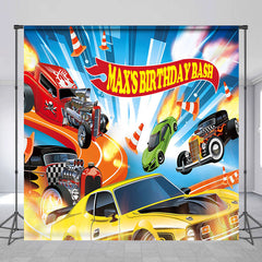 Aperturee Custom Racing Car Birthday Bash Backdrop with Hot Rods and Sports Cars, Dynamic Speed Theme Party Decor