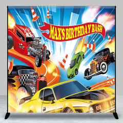 Aperturee Custom Racing Car Birthday Bash Backdrop with Hot Rods and Sports Cars, Dynamic Speed Theme Party Decor