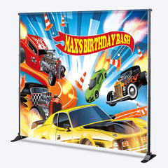 Aperturee Custom Racing Car Birthday Bash Backdrop with Hot Rods and Sports Cars, Dynamic Speed Theme Party Decor