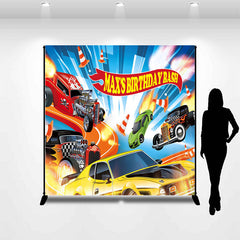 Aperturee Custom Racing Car Birthday Bash Backdrop with Hot Rods and Sports Cars, Dynamic Speed Theme Party Decor