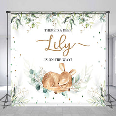 Aperturee Personalized Woodland Baby Deer and Eucalyptus Custom Backdrop, Gender Reveal Baby Shower Party Decor
