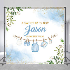 Aperturee - Sweet Boy Leaves Custom Name Baby Shower Backdrop