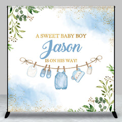 Aperturee - Sweet Boy Leaves Custom Name Baby Shower Backdrop