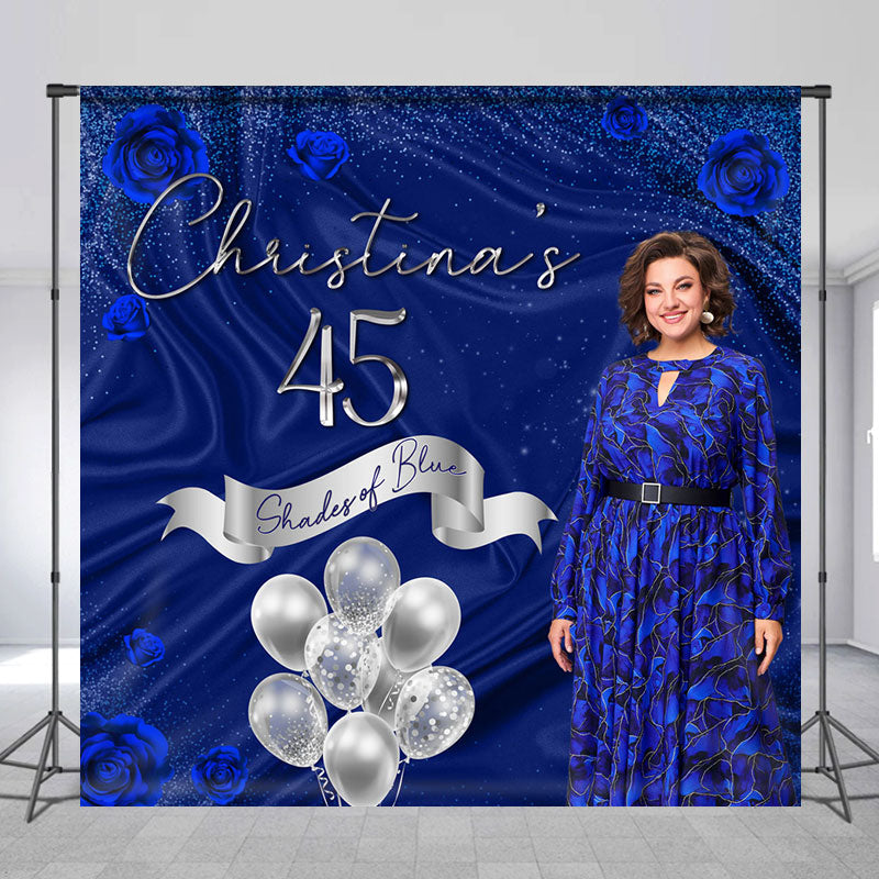 Aperturee - Aperturee Elegant Blue Rose Custom Name 45th Birthday Backdrop