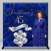 Aperturee - Aperturee Elegant Blue Rose Custom Name 45th Birthday Backdrop