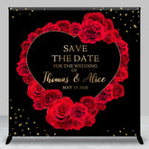 Aperturee - Aperturee Black Red Rose Heart Custom Name Wedding Backdrop