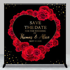 Aperturee - Aperturee Black Red Rose Heart Custom Name Wedding Backdrop
