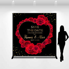 Aperturee - Aperturee Black Red Rose Heart Custom Name Wedding Backdrop