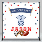 Aperturee - White Balls Stars Custom Name Baby Shower Backdrop