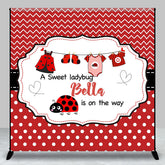Aperturee - Red Sweet Ladybug Custom Name Baby Shower Backdrop