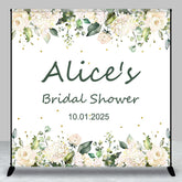 Aperturee - White Floral Leaf Custom Name Bridal Shower Backdrop