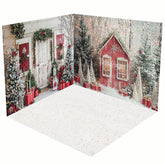 Aperturee - Aperturee Snowy Forest Field Cabin Christmas Room Set Backdrop