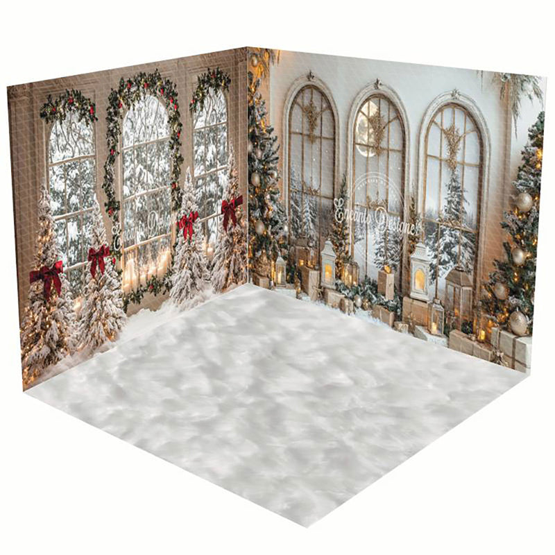 Aperturee - Aperturee Festive Christmas Vibe Window Snowy Room Set Backdrop