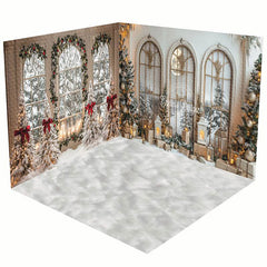 Aperturee - Aperturee Festive Christmas Vibe Window Snowy Room Set Backdrop