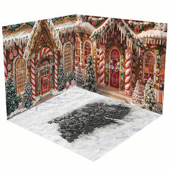 Aperturee - Aperturee Brown Festive Christmas Vibe House Room Set Backdrop