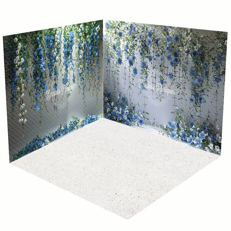 Aperturee - Aperturee Elegant Blue Floral Fine Art Photo Room Set Backdrop