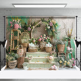 Aperturee - Floral Arch Steps Indoor Birthday Photo Backdrop