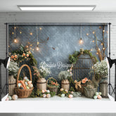 Aperturee - Abstract Blue Wall Basket Easter Eggs Photo Backdrop