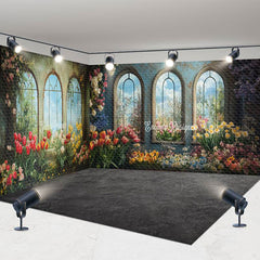 Aperturee - Aperturee Fine Art Window Colorful Floral Room Set Backdrop
