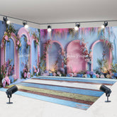 Aperturee - Aperturee Blue Pink Romantic Floral Wedding Room Set Backdrop