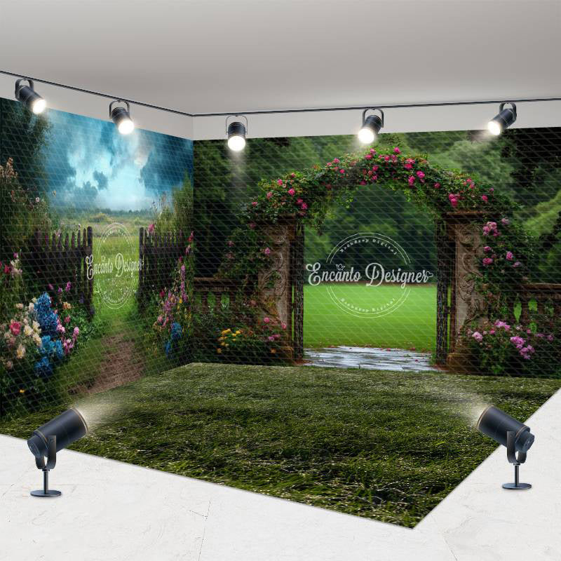 Aperturee - Aperturee Natural Greenery Arch Gate Wedding Room Set Backdrop