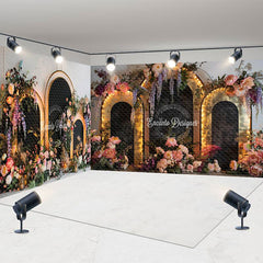 Aperturee - Aperturee Lighted Black Arch Floral Wedding Room Set Backdrop