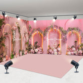 Aperturee - Aperturee Pink Romantic Arch Floral Wedding Room Set Backdrop