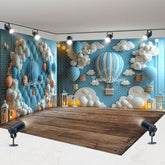 Aperturee - Aperturee Blue White Cloud Hot Air Balloon Room Set Backdrop