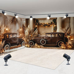 Aperturee - Aperturee Brown Car Boho Floral Candlelight Room Set Backdrop