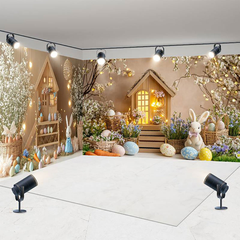 Aperturee - Aperturee Spring Wood House Bunny Egg Easter Room Set Backdrop