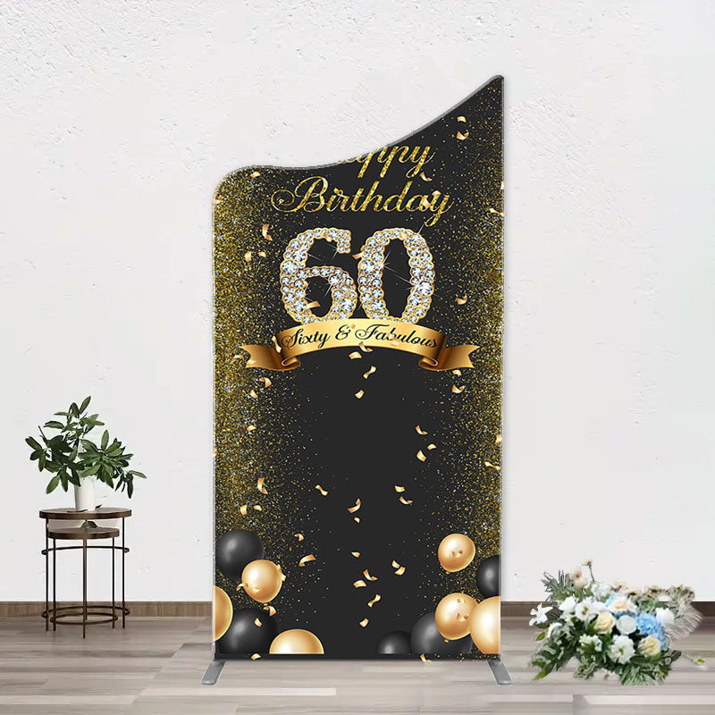 Aperturee - Black Gold Balloon Ribbon Arch 60th Birthday Backdrop