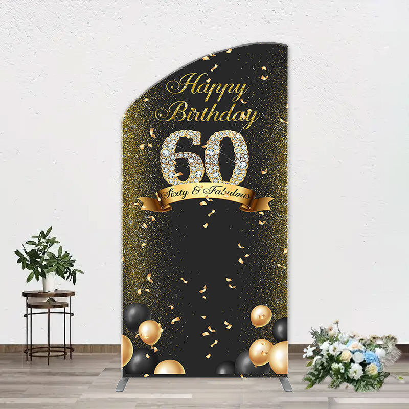 Aperturee - Black Gold Balloon Ribbon Arch 60th Birthday Backdrop