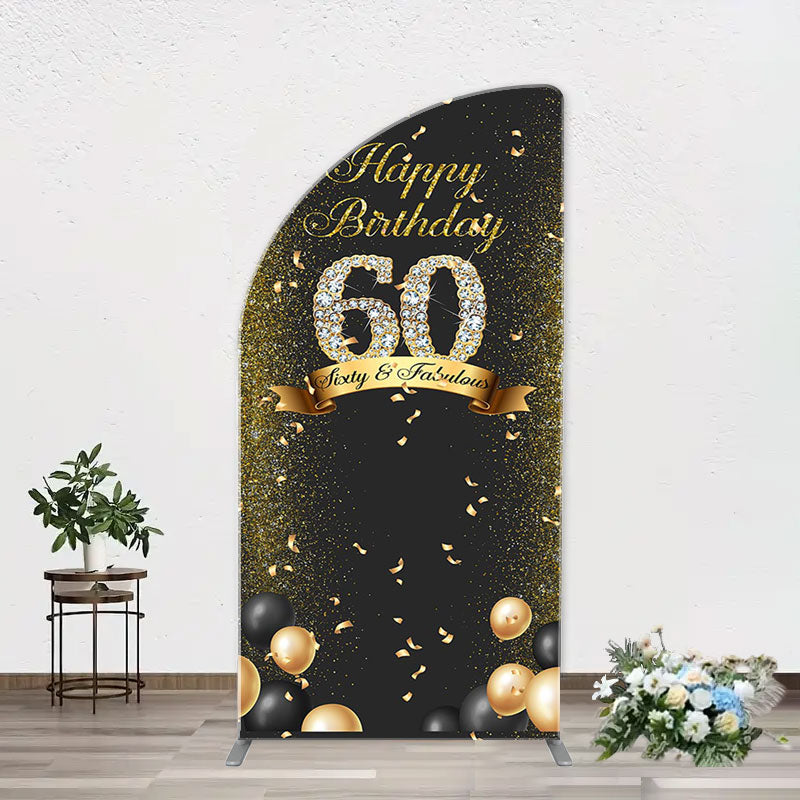 Aperturee - Black Gold Balloon Ribbon Arch 60th Birthday Backdrop
