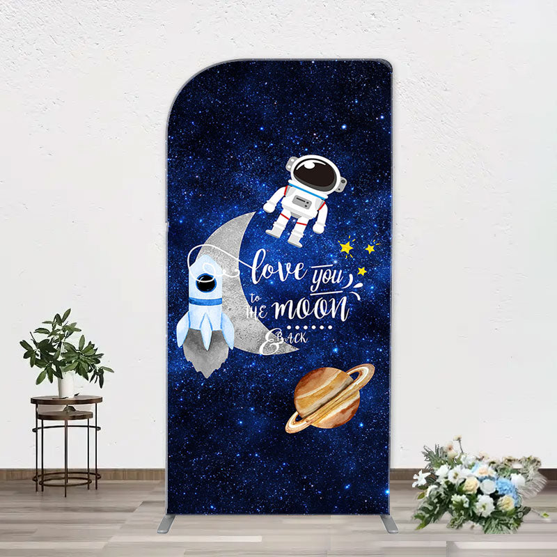 Aperturee - Blue Galaxy Astronaut Star Arch Baby Shower Backdrop