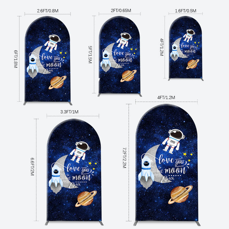 Aperturee - Blue Galaxy Astronaut Star Arch Baby Shower Backdrop