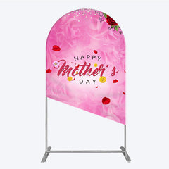 Aperturee Elegant Pink Rose Happy Mother's Day Round Top Arch Backdrop, Floral Pearl and Glitter Decor