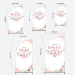 Aperturee A Sweet Baby Girl Is On Her Way Half Moon Arch Backdrop, Pink Floral Gold Glitter Shower Decor