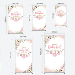 Aperturee Pink Floral Baby Girl Is On Her Way Rectangle Arch Backdrop, Sweet Clothesline Design for Shower Party