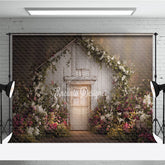 Aperturee Rustic White Wooden Door Photography Backdrop, Lush Floral Vines and a Dreamy Spring Garden Scene