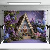 Aperturee Purple and Blue Floral A-Frame House Photography Backdrop, Twinkling Lights Easter Eggs Decor for Studio